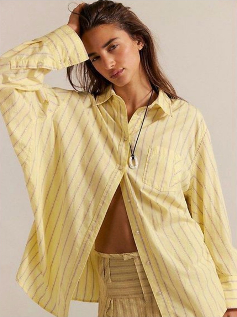 Free People Women's Natural Sabine Striped Articulated Shirt